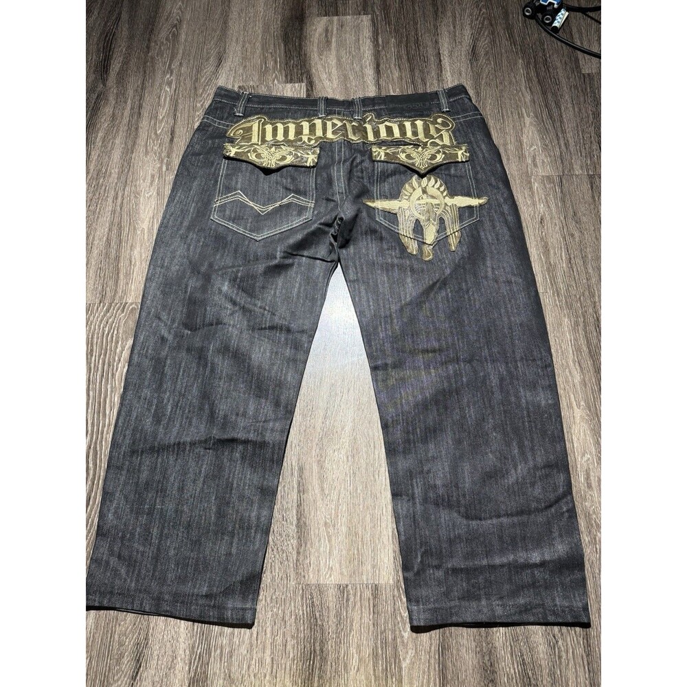 Vintage Y2K Imperious Black Jeans Mens 44x32 Denim Skate Skulls Baggy